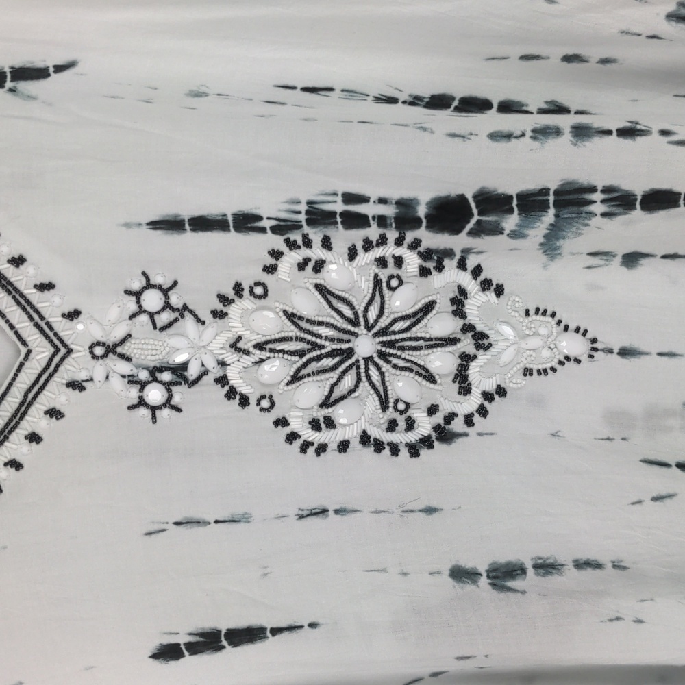 Soft Surroundings Tie-Dye Beaded Kimono Shawl Black White Size Medium - Picture 4 of 10